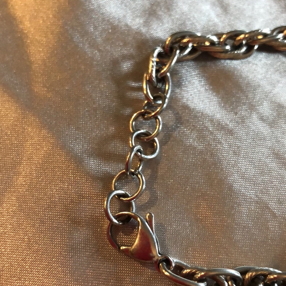 Rustic Cuff Silvertone Bracelet With Crystal Stud… - image 4